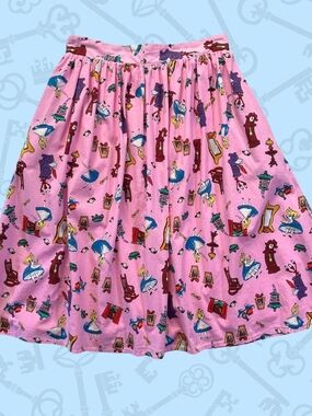 Hot Topic Pink Alice in Wonderland Print Full Skirt